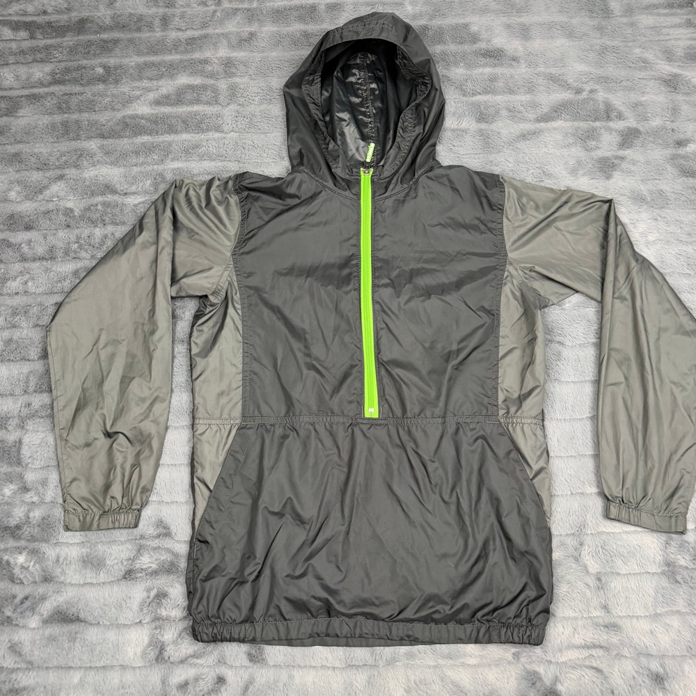 Columbia Kids Gray Lime Green Half Zip Hooded Windbreaker Jacket Size L 14/16